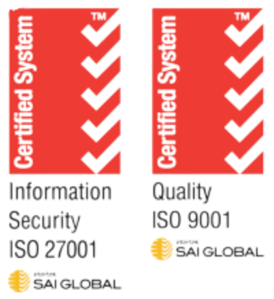 ISO 9001:2015 and ISO 27001:2022 certification logos